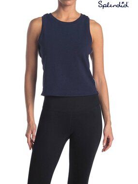 SPLENDID STUDIO NWT COTTON/RAYON CROPPED NAVY BLUE YOGA TANK. SZ S